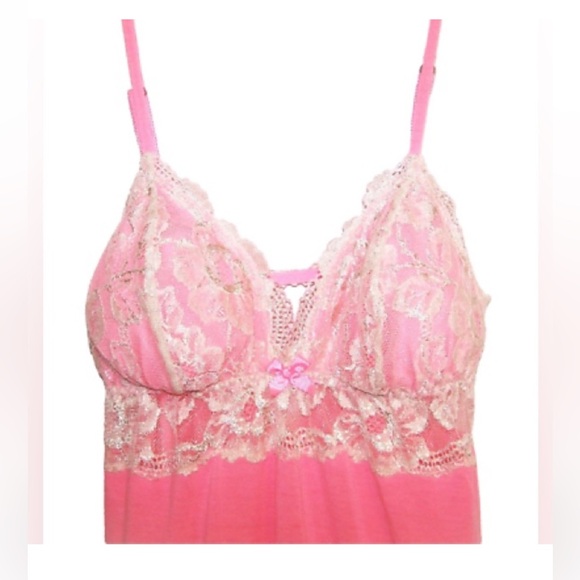 Victorias Secret Lace Trimmed Slip Chemise Silver Metallic Pink Size Medium - Picture 2 of 4